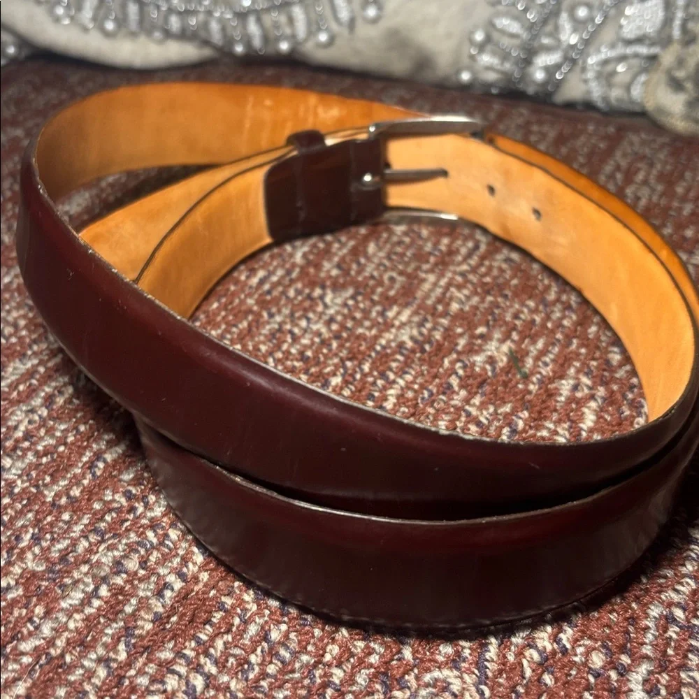 Martin Dingman Men’s Leather Belt silver buckle red brown soft classic office 42